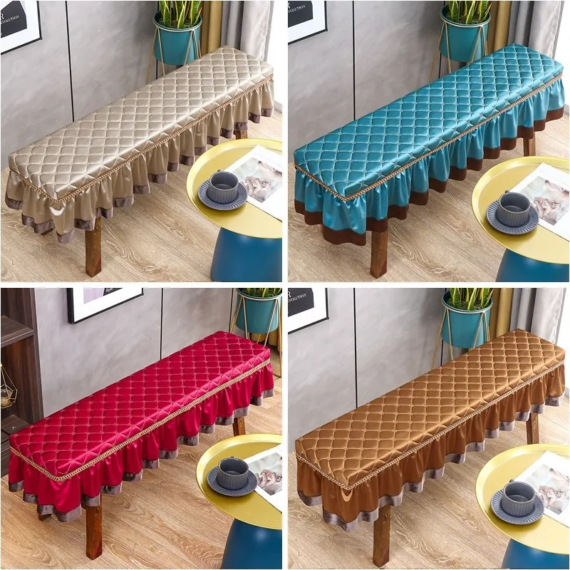 Soft Quilted Long Bench Seat Cover Rectangular Skirted Piano Stool Protector for Bedroom Makeup Stool Entryway Shoe Bench Decor