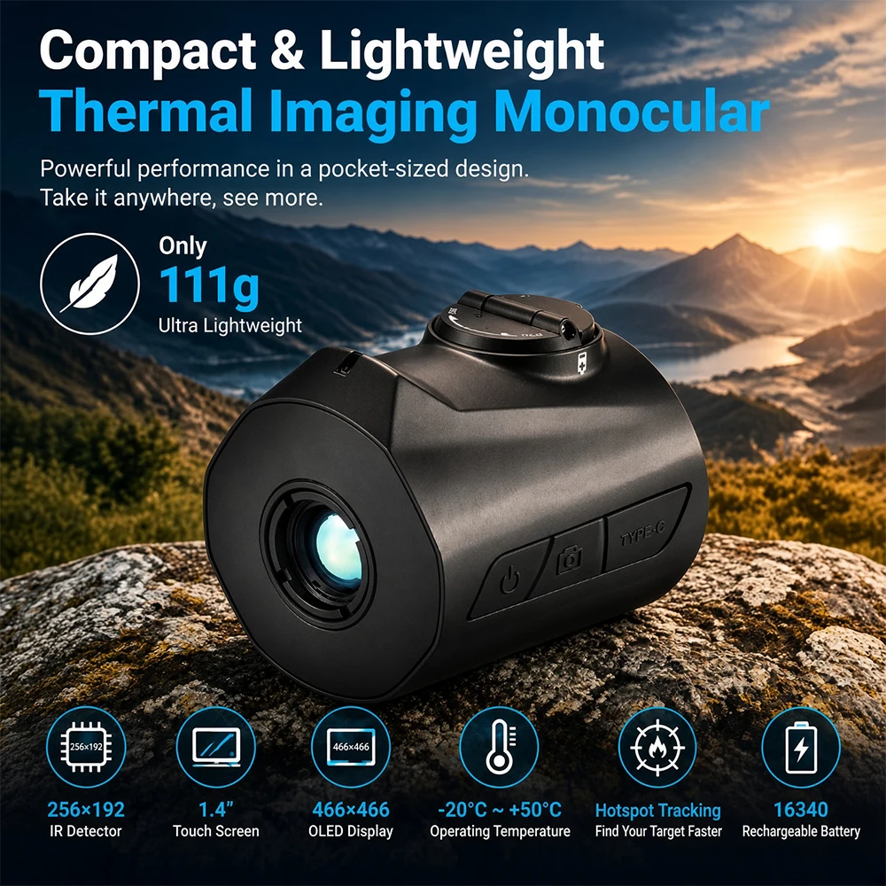 256×192 High Resolution Thermal Imaging Monocular, Infrared Thermal Telescope with 5 Image Modes & Crosshair Reticles