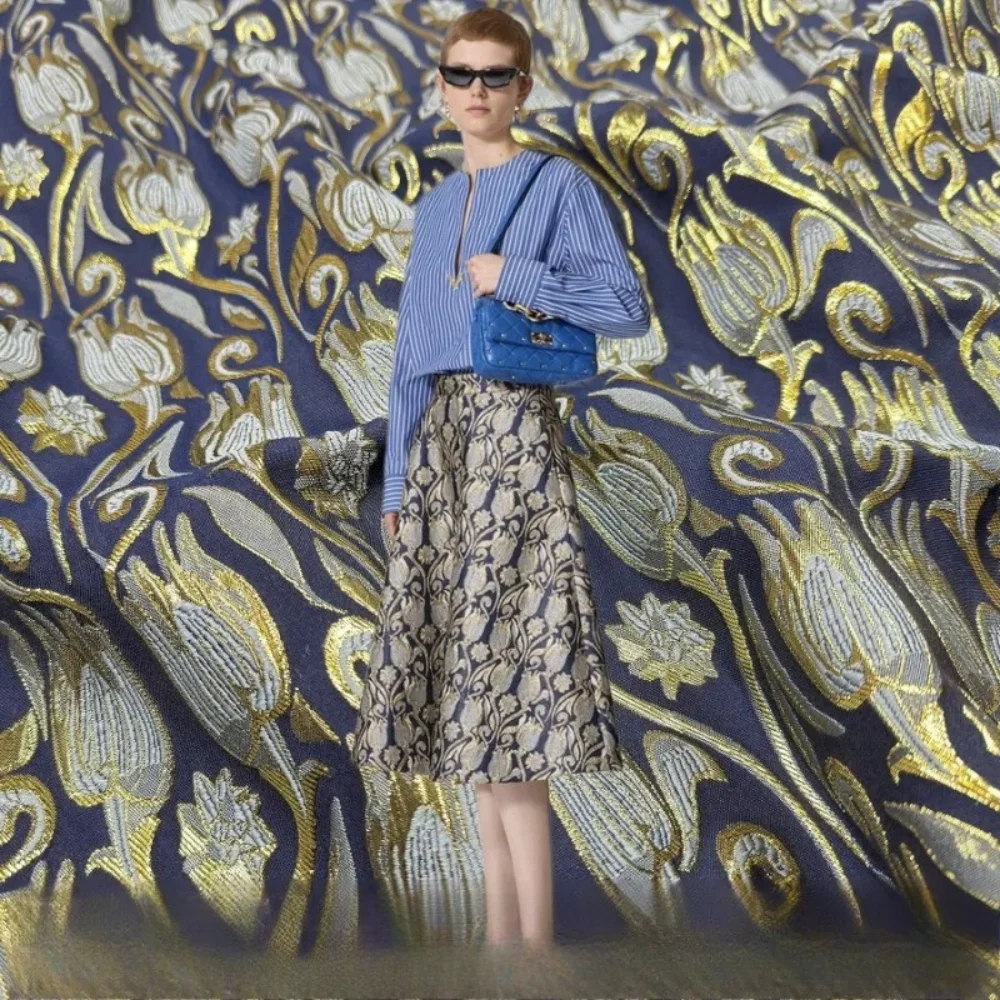 

Ткань жаккардовая с металлическим тюлевым узором «Тюльпан» для платьев и юбок, дизайнерская ткань для пошива одежды своими руками, ткань для шитья по метрам