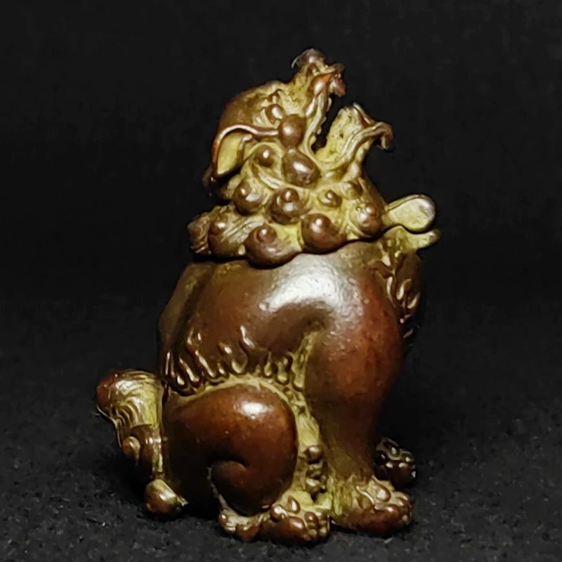YIZHU CULTUER ART Size 5.5 × 4 cm Old Chinese Bronze Carved Shout to heaven Beast Smoked Incense Burner
