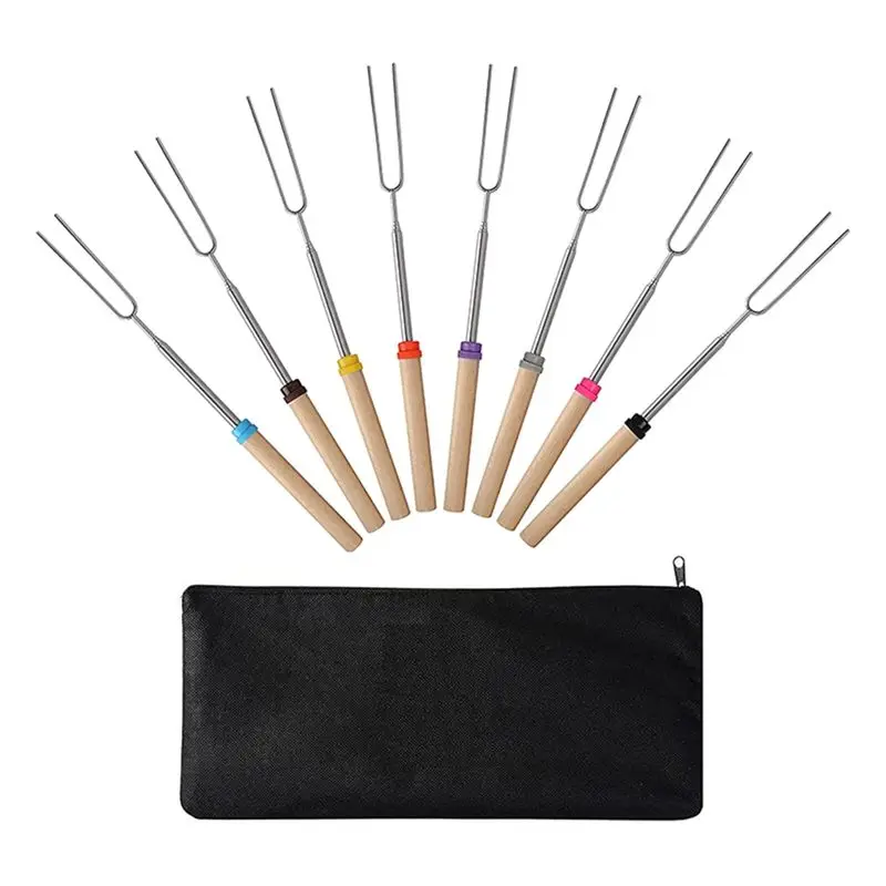AT05-Marshmallow Roasting Sticks (8 Pack) 32 Inches Extendable Telescoping Smores Skewers For Fire Pit Meat