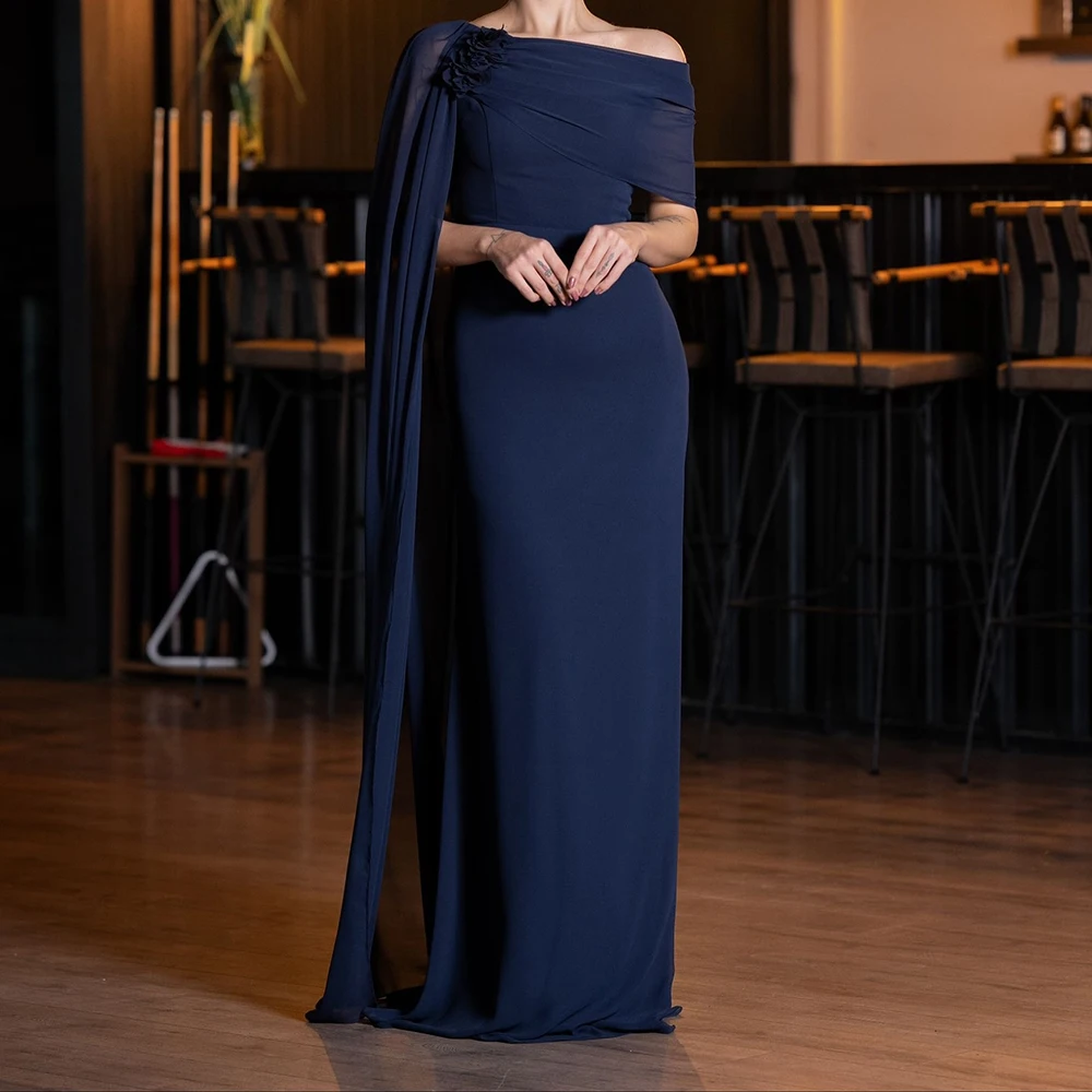 فساتين سهرة مخصصة على شكل حرف A بطول الأرض قبالة الكتف بدون أكمام فستان حفلات موضة الزهور سرق ثنيات فستان الحفلات #3