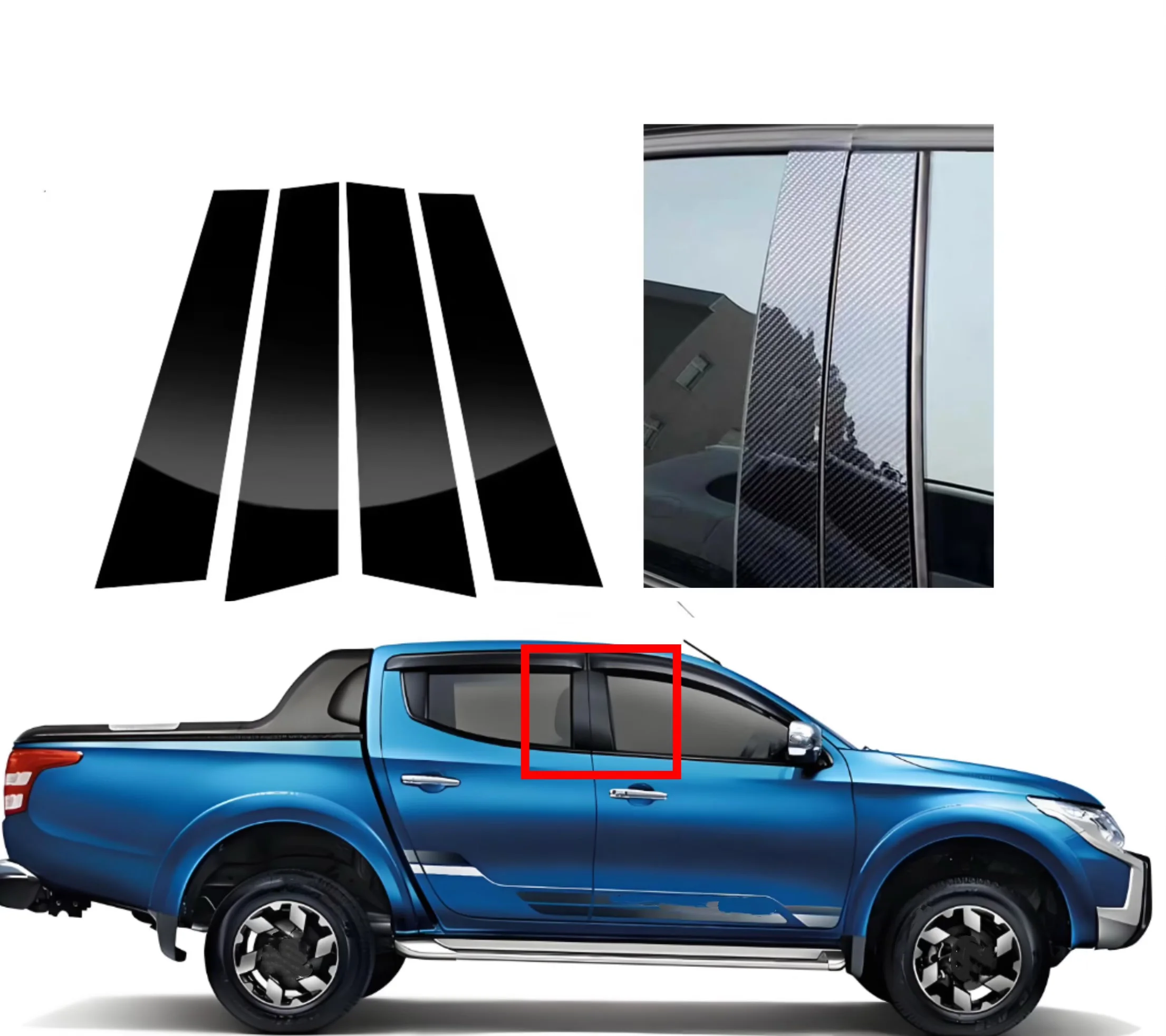 

4PCS Glossy Black Silver Carbon Pillar Post Fit For Mitsubishi Triton L200 2015-2023 Door Window Column BC Trim Sticker Cover