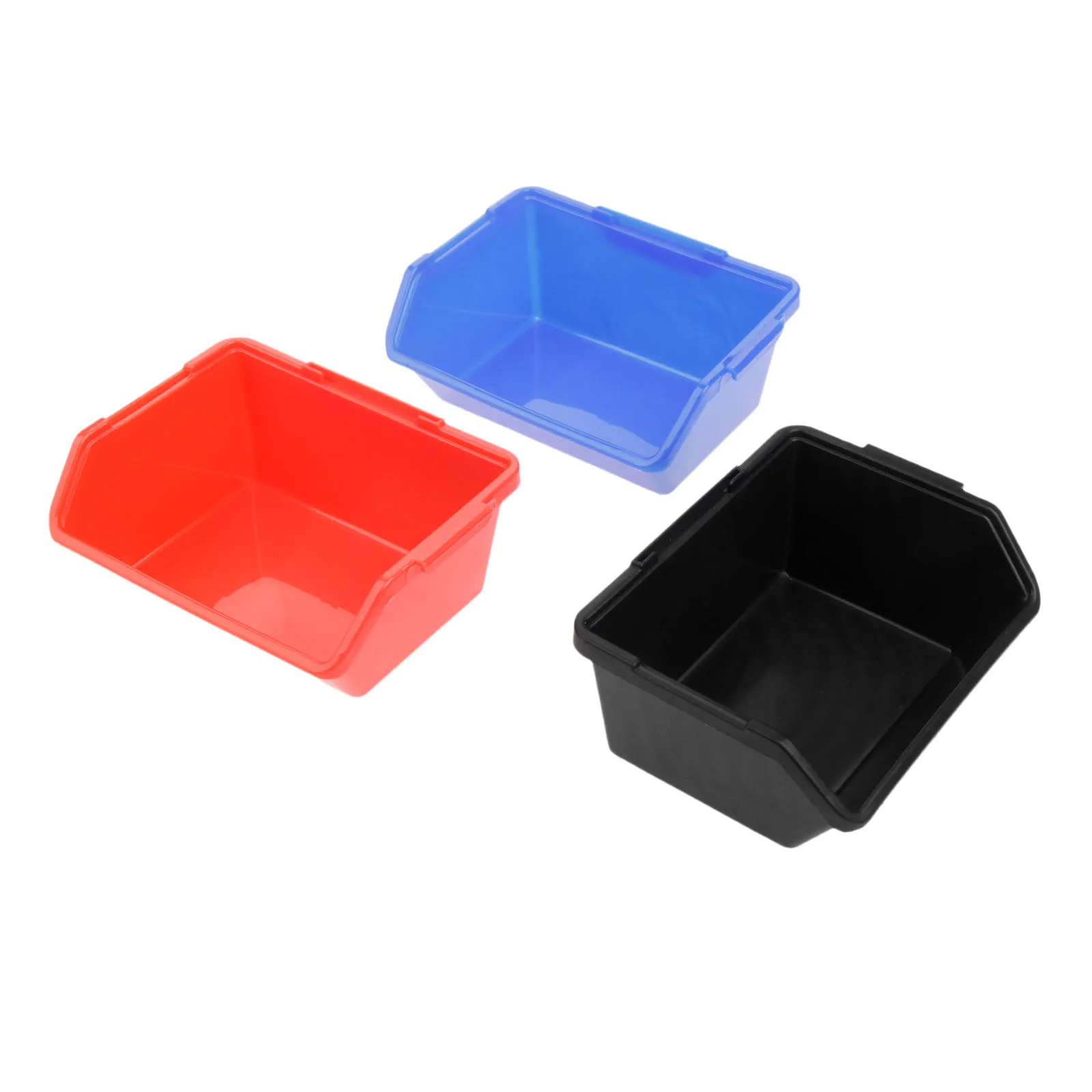 5pcs Thick Plastic Box Stack Storage Bin Beveled Open Rack Hanging Back Interlocking Combination Organizer Tool Component Case