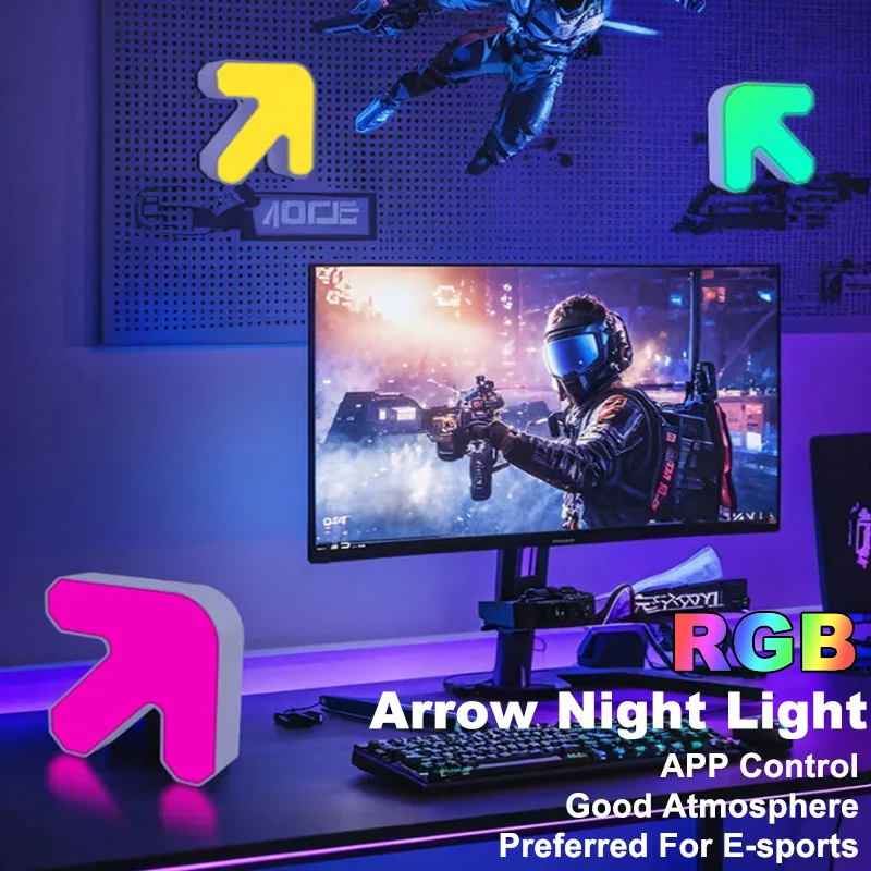 

Светодиодный ночник RGB Gaming Атмосфера Свет APP Control Стрелка USB Зарядка Настольный светильник Синхронизация музыки для игровых вечеринок Декор комнаты