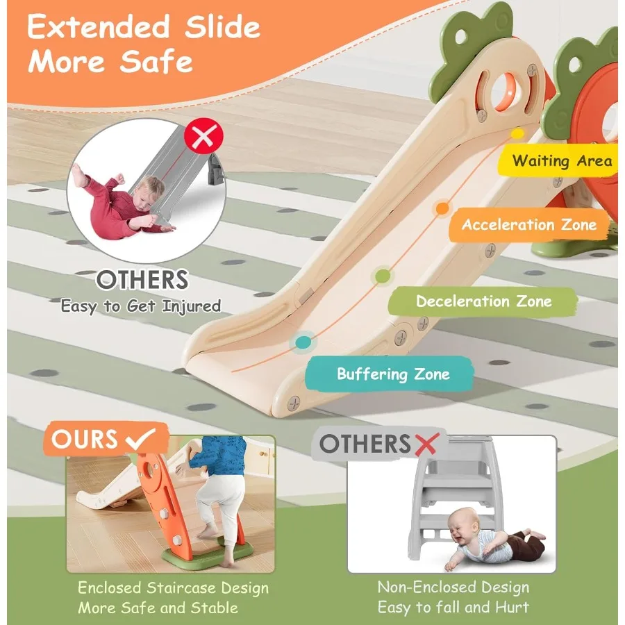 BIERUM Toddler Slide 3 in 1 Indoor Foldable Slide for Toddlers Age 1-2 Carrot Theme Freestanding Slide Baby Play Slide Indoor a