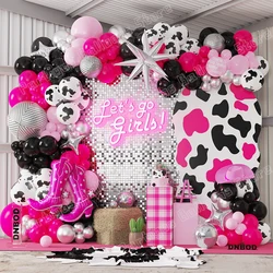 Cowgirl Hot Pink Cow Print Balloon Arch Kit Rose High Heels Foil Balloon Western Cowboy Farm Birthday Party Decor Baby Shower