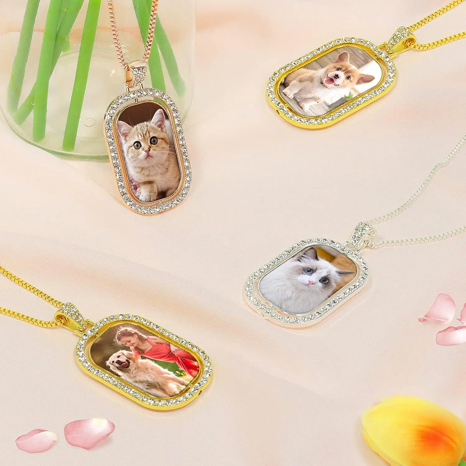 10 مجموعات/وحدة التسامي قلادة فارغة مع سلسلة للتدوير على الوجهين حجر الراين قلادة مع ملصقات الألومنيوم DIY بها بنفسك الفراغات