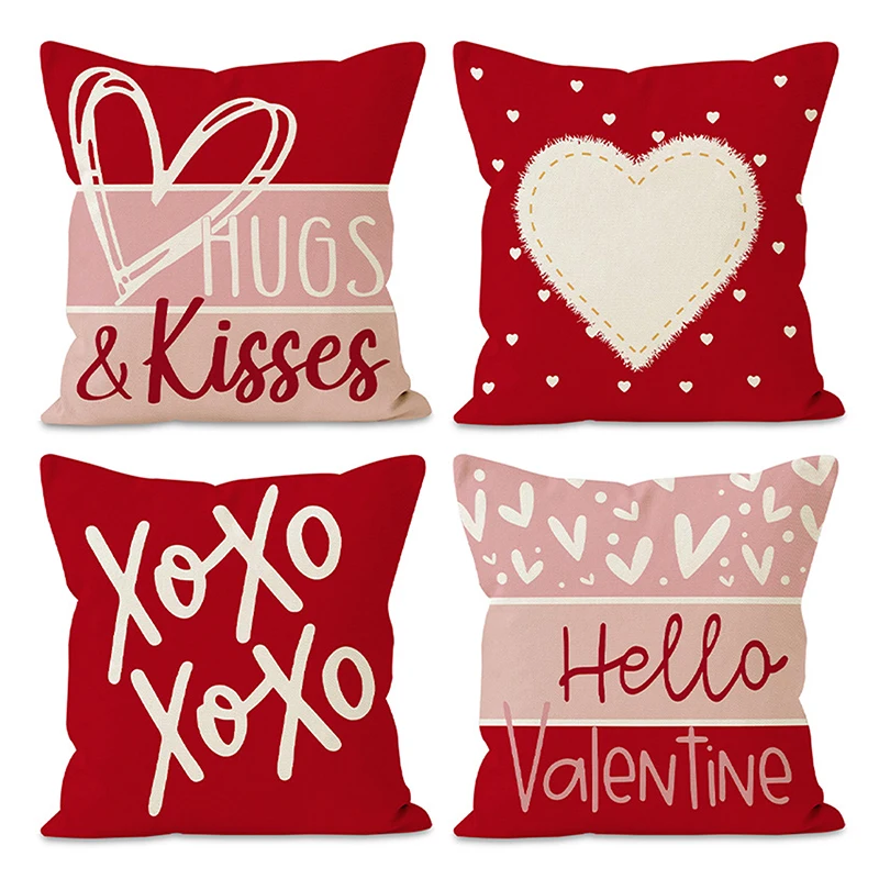 Valentine's Day Pillow Covers Cute Red Pink Heart Letter Cushion Covers Pillow Cases for Sofa, Couch, Bed