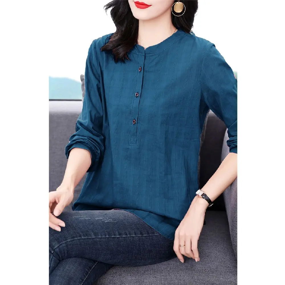 特大女性服ブラウス長袖トップ Tシャツレディースルーズシンプル綿無地 O ネックシャツ女性プルオーバー