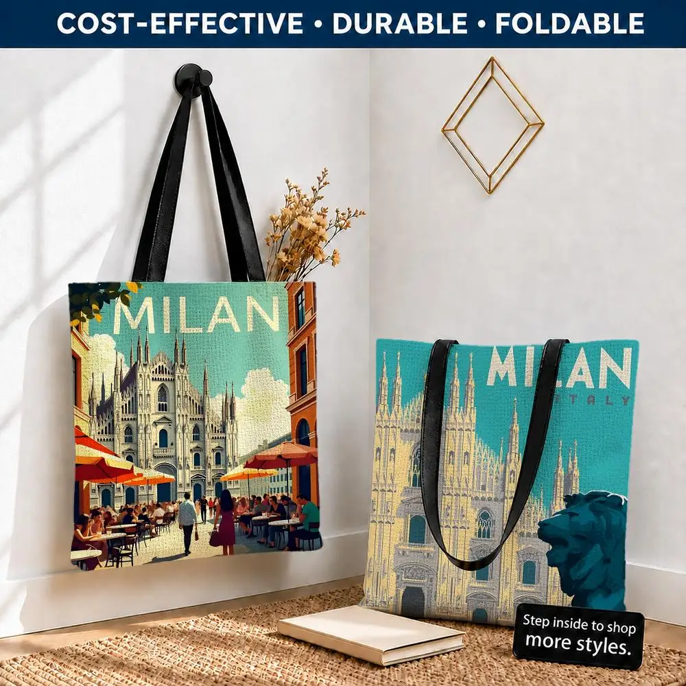Duomo di Milano Sacolas de Armazenamento em Lona de Poliéster, Leves, Dobráveis, Reutilizáveis, com Alças de Ombro