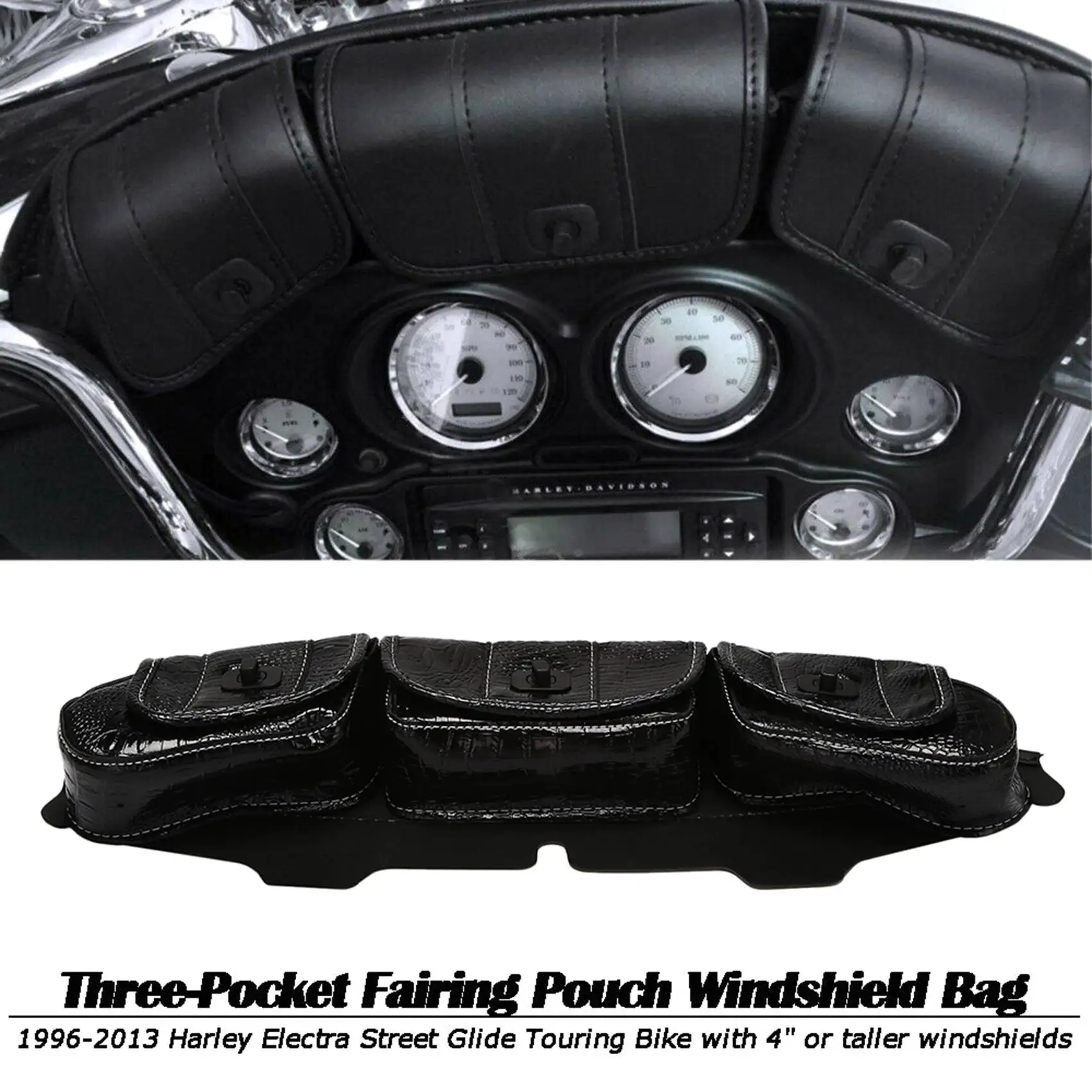 3 Pouch Pocket Fairing Crocodile Pattern Windshield Bag Saddle for Touring 1996-2013