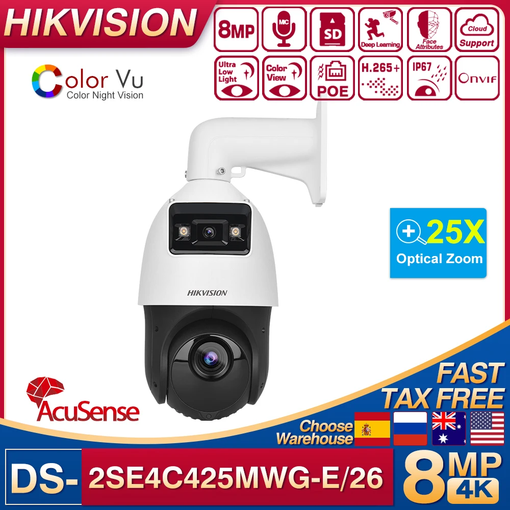 

Hikvision Original DS-2SE4C425MWG-E/26 4K 8MP 25X Zoom PTZ IP Camera Colorful IR Panoramic Speed Dome Video Surveillance