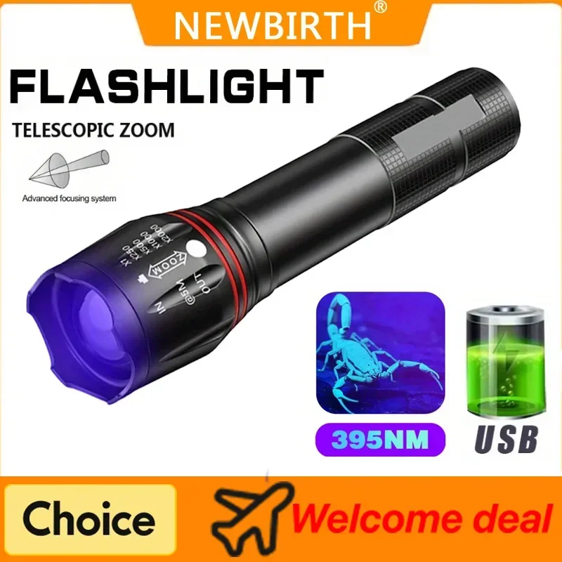 T6 Led 395nm UV Taschenlampe Zoombare Funktion EDC Taschenlampe Haustier Urin Flecken Detektor Skorpion Mini UV Licht Eingebaute Batterie UV Lampe