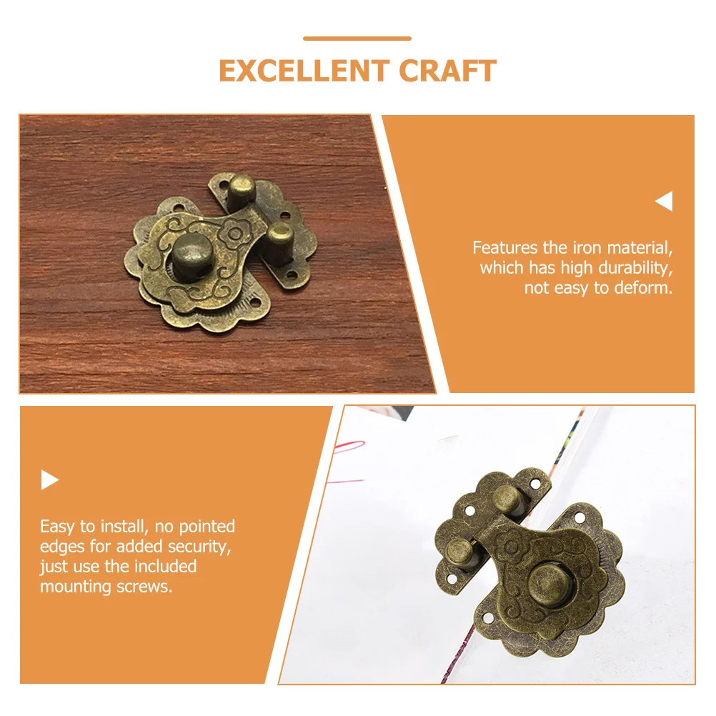 14Pcs Jewelry Box Hasp Latch Iron Vintage Buckle Replacement Cabinet Hardware Lock for Wooden Boxes Drawers Sheds