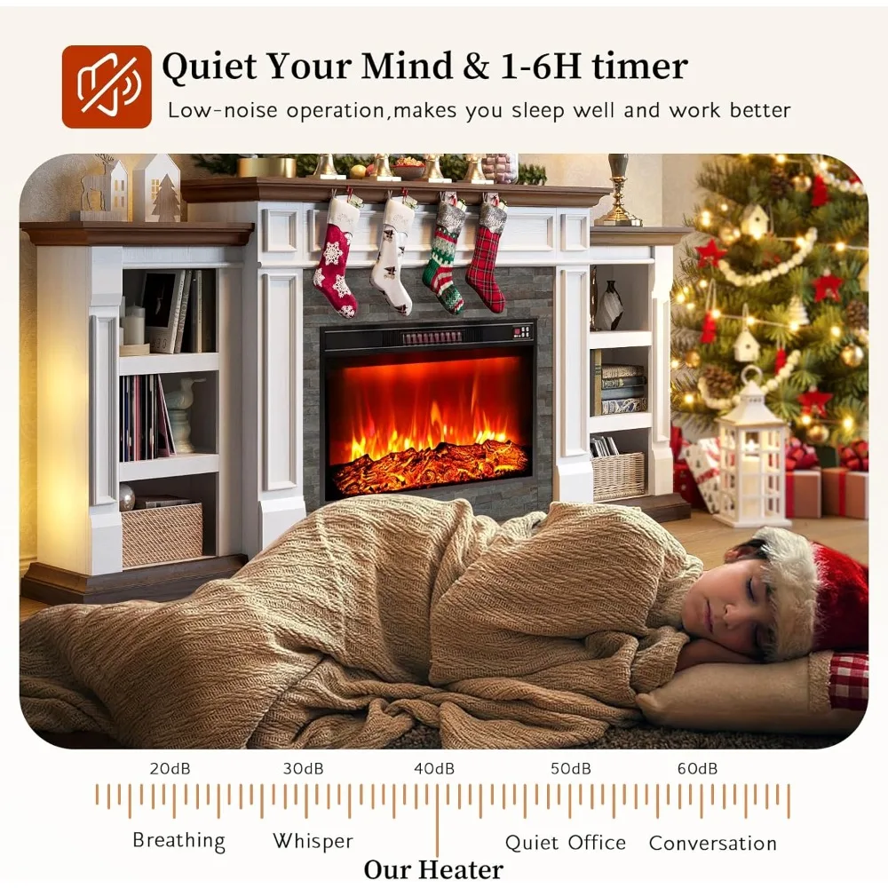 حامل تلفزيون مدفأة مقاس 80 بوصة لأجهزة التلفاز حتى 90 بوصة، مدفأة كهربائية مع رف، مركز ترفيه المزرعة مع مساحة تخزين