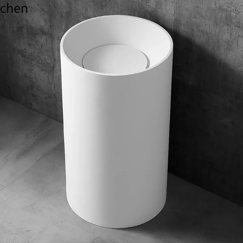 YFY  Artificial Stone Column Basin Round Washbasin Standing Basin Household Balcony PMMA Hand Washing Face Basin Source Factory