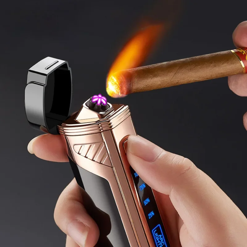 Luxury 6 ARC Flameless USB  Cool Lighter Touch Switch with Cigar Cutter Windproof Acendedor Eletrico Rechargable Gadgets for Men