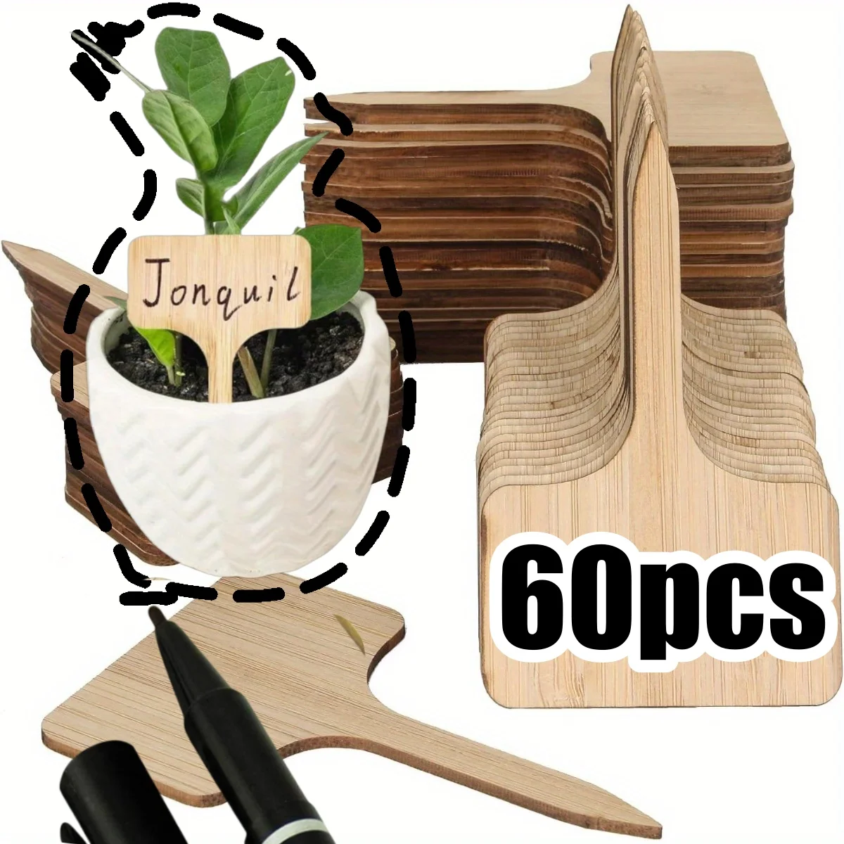 

Bamboo Plant Labels Plant Tags T-Type Garden Marker For Plants Vegetable Seedlings Name Sign Outdoor Waterproof Handwritten Tags