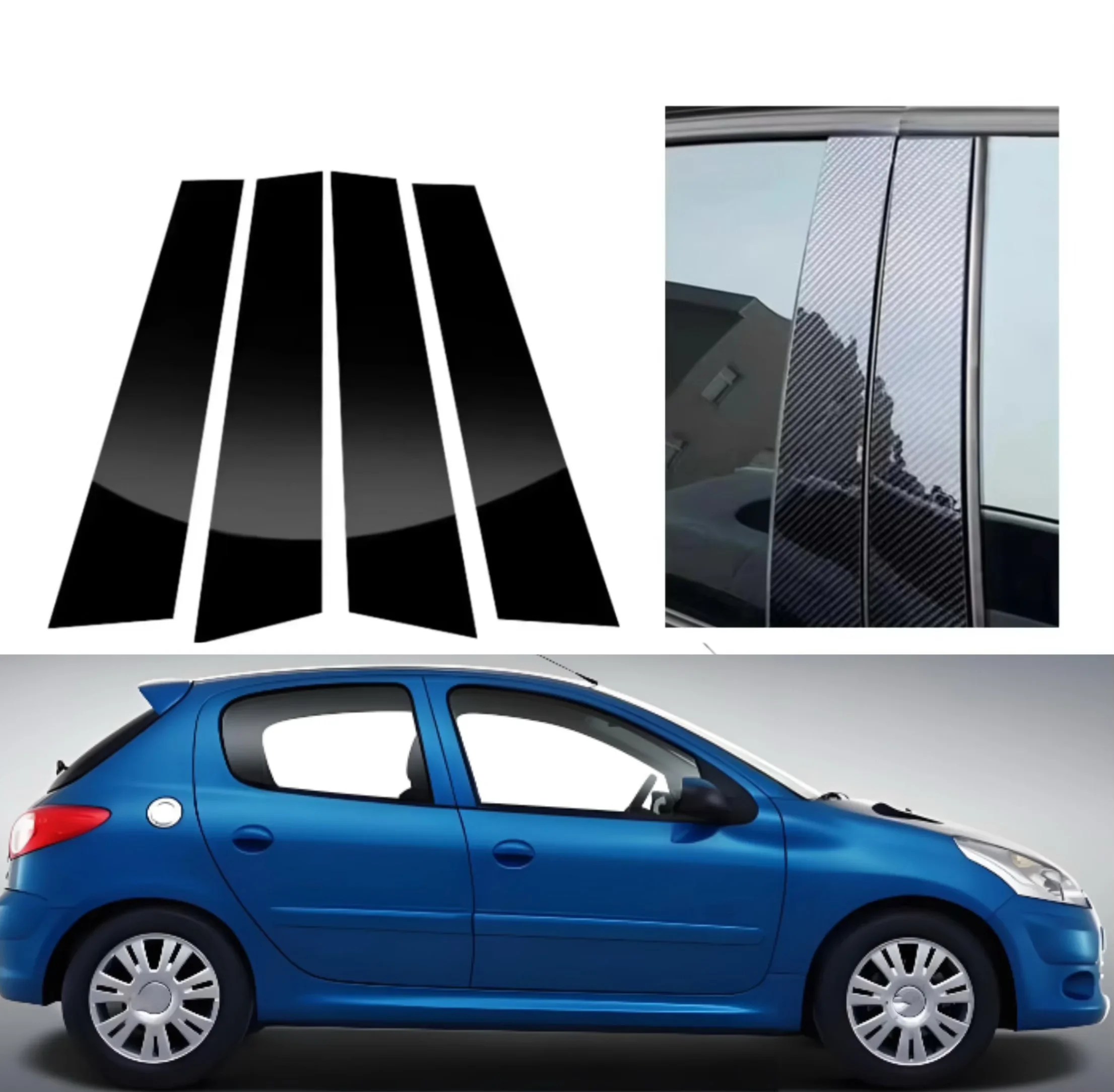 Complete 4pcs High Gloss Black Carbon Fiber B & C Pillar Cover Set For Citroen C2 2006-2013 Full Protective Exterior Upgrade Kit