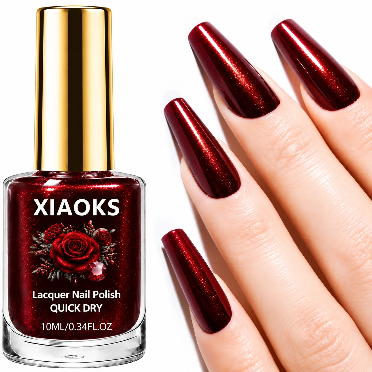 Xiaoks Retro Red Rose Wine Red Fine Glitter Nail Polish, Fine Glitter Powder Imported from Hungary, Naturally Air-Dries Without Needing to Be Baked, Cool and Elegant Wine Red Shade That Enhances Complexion, Full and Glossy Nail Surface, Nail Art Item for a Festive Evening Vibe, Film-Forming Surface That Resists Daily Friction, Scratch-Resistant, Color Adheres Firmly to the Nail Surface, Does Not Peel Off Easily, Suitable for DIY Nail Art at Home, Can Easily Create a Refined Nail Surface, Suitable for Dates, Evening Events, and Holiday Parties