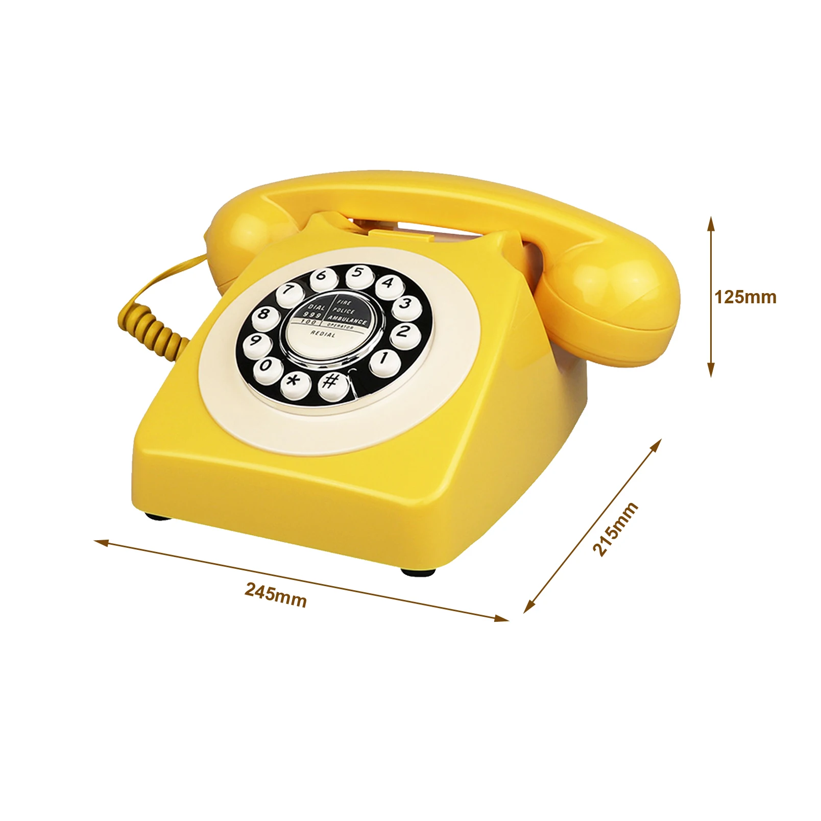 Retro Yellow Telephone for Home Office, Corded Classic Old Fashion Landline Phone, Wired Antique Decorative Desktop Phones