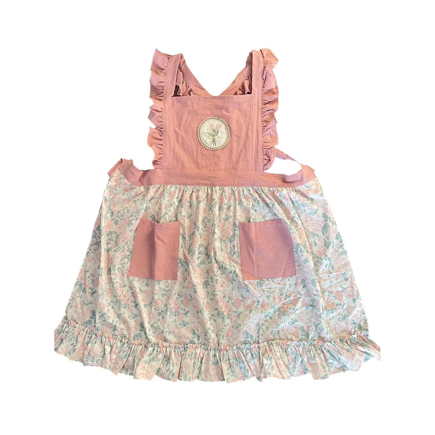 مريلة من القطن على طراز الأميرة الحلوة مع جيب للخصر ومريلة متقاطعة مضادة للبقع وغطاء رفيع H1