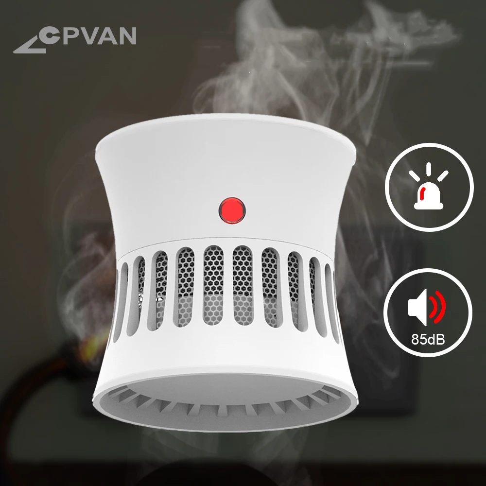 CPVAN-Detector de humo para seguridad del hogar, sistema de alerta contra incendios, 5 años de duración de la batería, 85db, alarma de humo con sonido, protección contra incendios