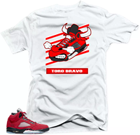(220g Pure Cotton T-Shirt) Men's Casual Crew Neck Shirt To Match Jordan 11 Cherry Varsity Red - BULL Air Sneaker Tees