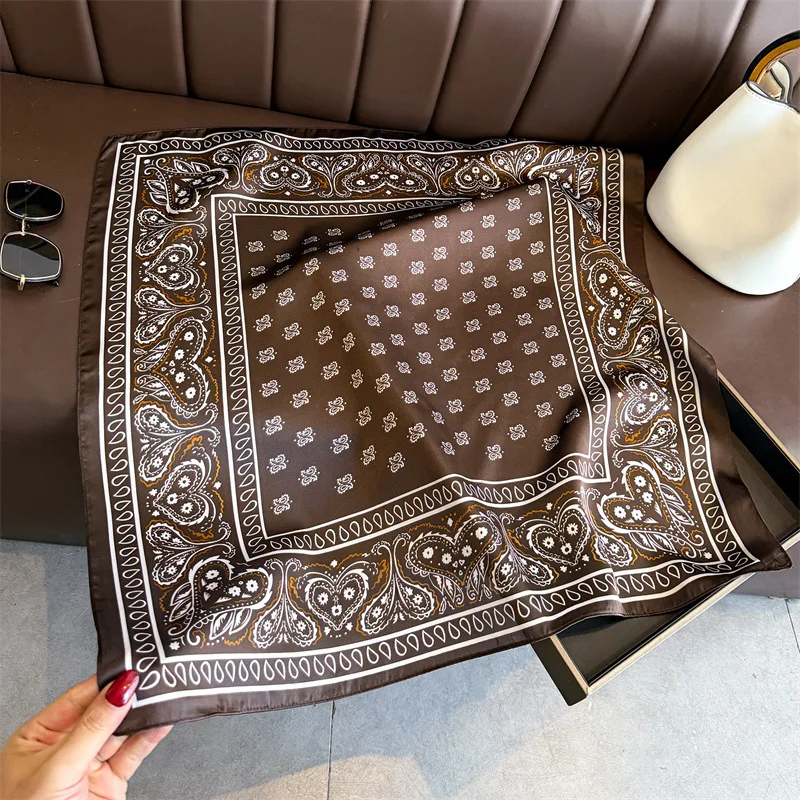 Klassischer blauer Seidenschal für Damen mit Paisley-Print, Satin-Haarband, Handtaschenband, Foulard, Hijab, Halstuch, Stirnband – Detail 6