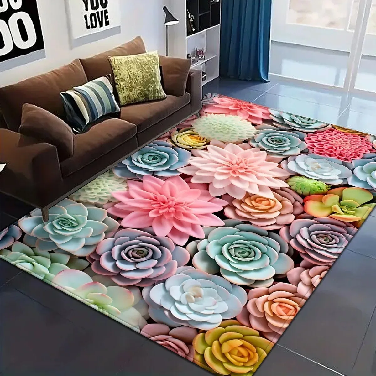 

1PC 3D pattern succulents Living room Rugs Kitchen Rugs Non-Slip Door Mats Pop design Bath Mat Carpet for Sink Laundry Decor