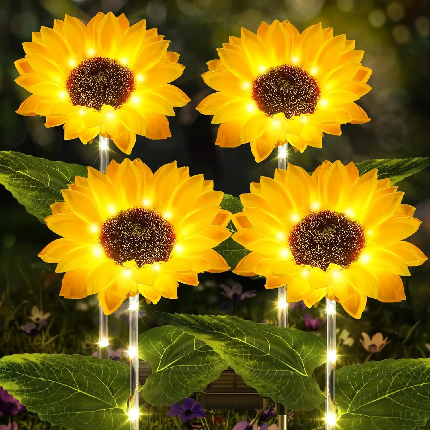 100er Pack Sonnenblume Outdoor Solar leuchten für draußen mit lebensechten größeren Sonnenblumen & hellen LED, für Hof Weg Garten Dekor