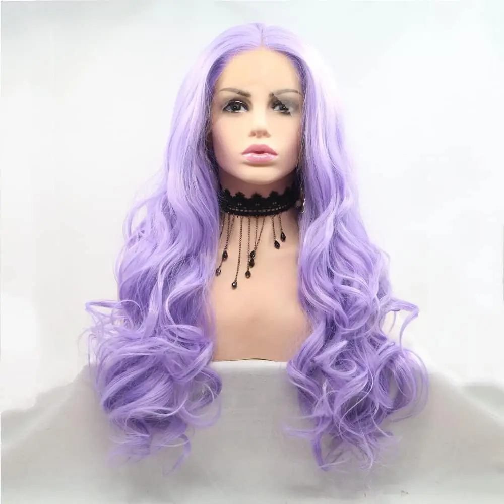 Sylvia Synthetic Purple Lace Front Wigs Long Wavy Wigs Heat Resistant Fiber Purple Wigs