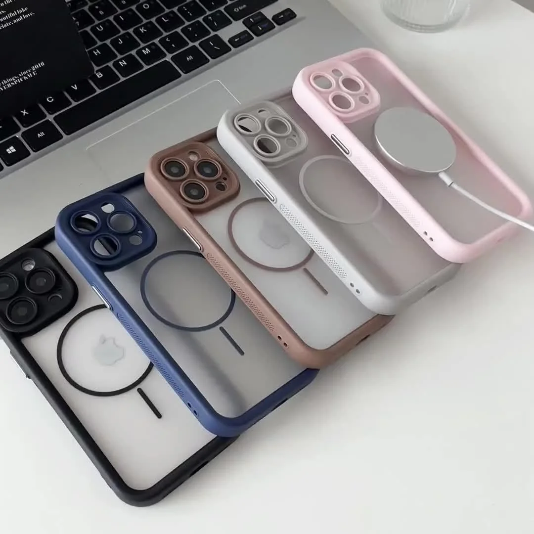 Luxury Simple Magnetic Clear Phone Case For iPhone 16 15 14 13 Pro Max Frosted Anti Drop Transparent Ultra-Thin Protection Case