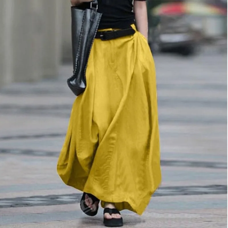 Half Length Long Skirt Big Swing A-line Skirt High Waist Slimming Dance Plus Size Dresses Autumn Winter Solid Daily Lady Frock