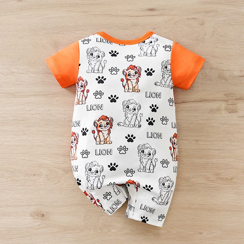 2025 Newborn 0-18Months Boys and Girls Baby Short-Sleeve Romper Cute Lion Print with Faux Two-Piece Design baby clothes Summer
