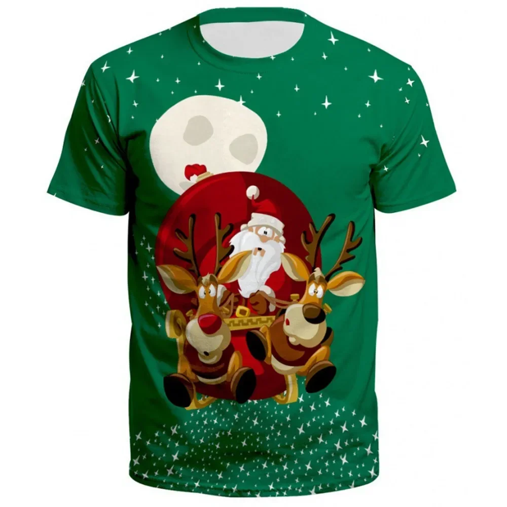 Christmas T-Shirts Santa Claus 3D Print Men Women Fashion Oversized Short Sleeve O-Neck Kids Tees Tops Party Cosplay Clothing