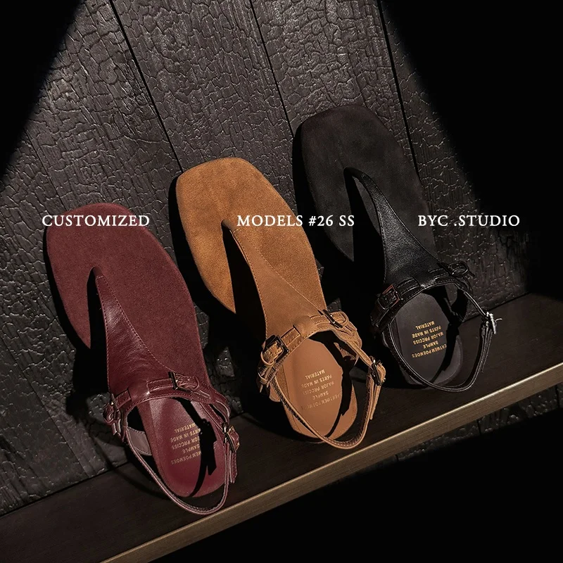 2026 new summer women sandals natural leather plus size 22-25.5cm cowhide+sheepskint-strap ankle-buckle women shoes fashion