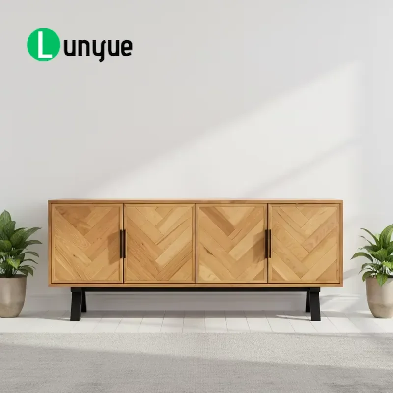 Modern Industrial Wooden Veneer Sideboard Customizable Living Room Storage Cabinet Panel Style Home Furniture Direct From