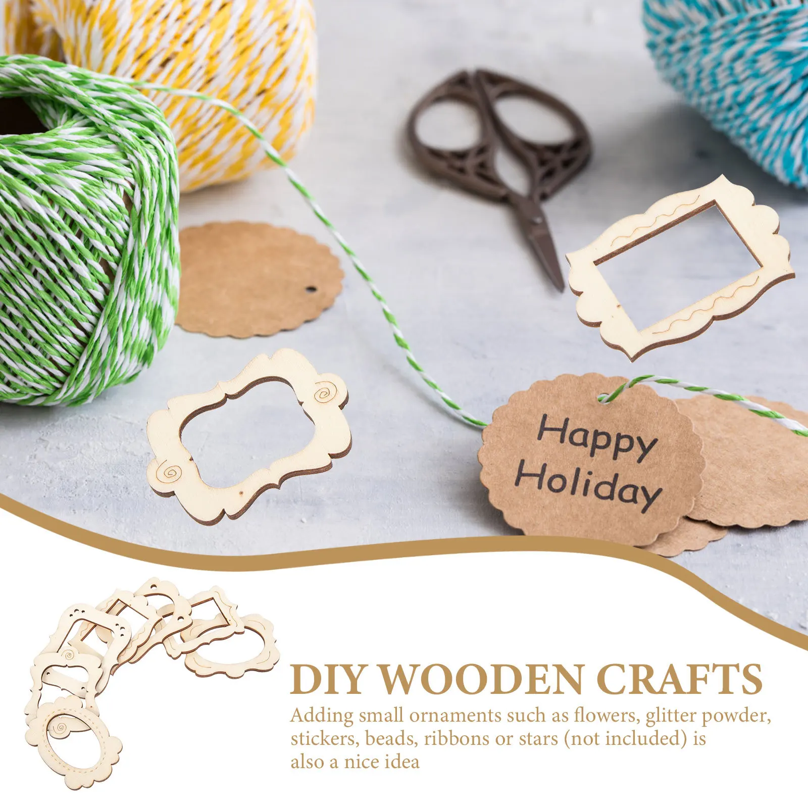 

20Pcs Unfinished Wood Photo Frame Pendants Blank Cutouts DIY Craft Supplies for Hanging Decoration Home Table Window Art