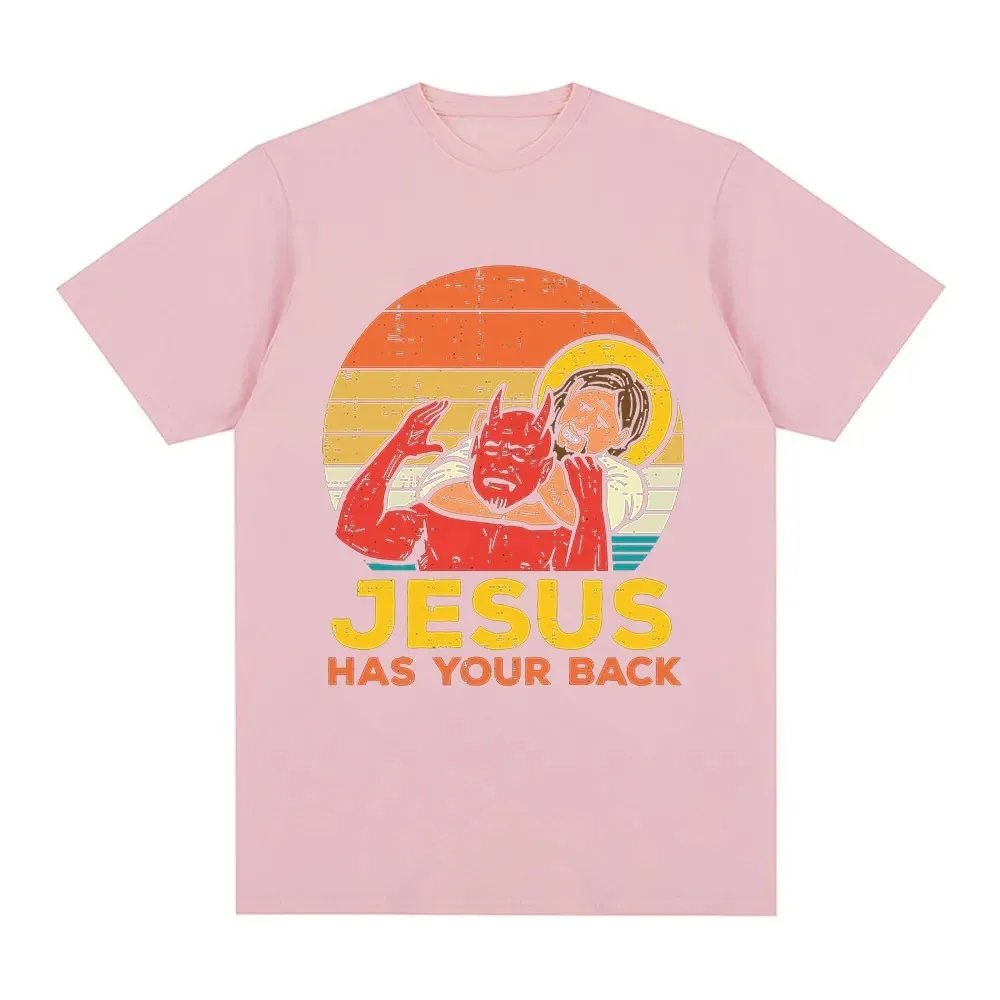 Funny Jesus Has Your Back Jiu Jitsu Retro Christian T-shirt Men\'s 100% Cotton Fashion High Quality Oversized T-shirts Streetwear
