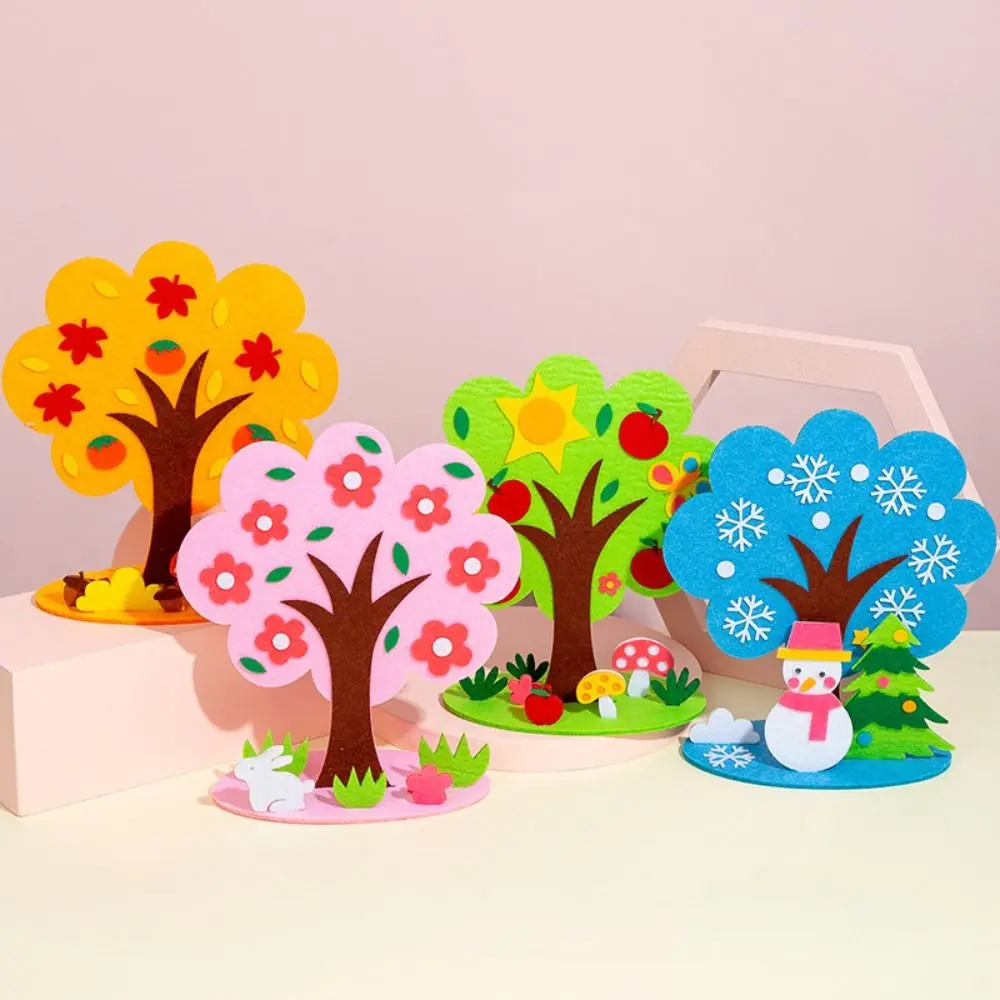 Non-Woven Fabric DIY Craft Kit Polyester Material Vibrant Colors Seasonal Tree Decor 3D Design Paste Game Style Felt Tree Kit