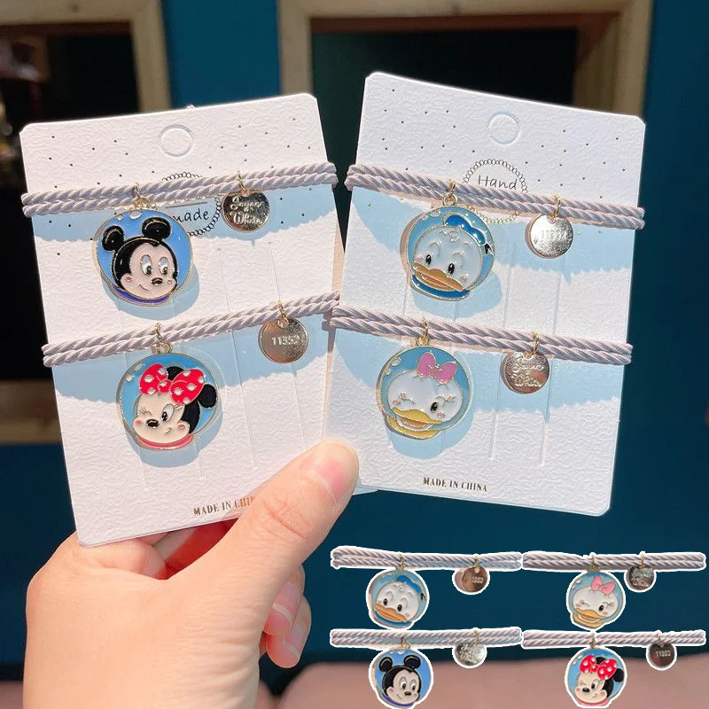 

4PCS Disney Mickey Mouse Hair Scrunchies for Girls Women Cartoon Anime Solid Color Elastic Hair Loop Ponytail Hair Accessories