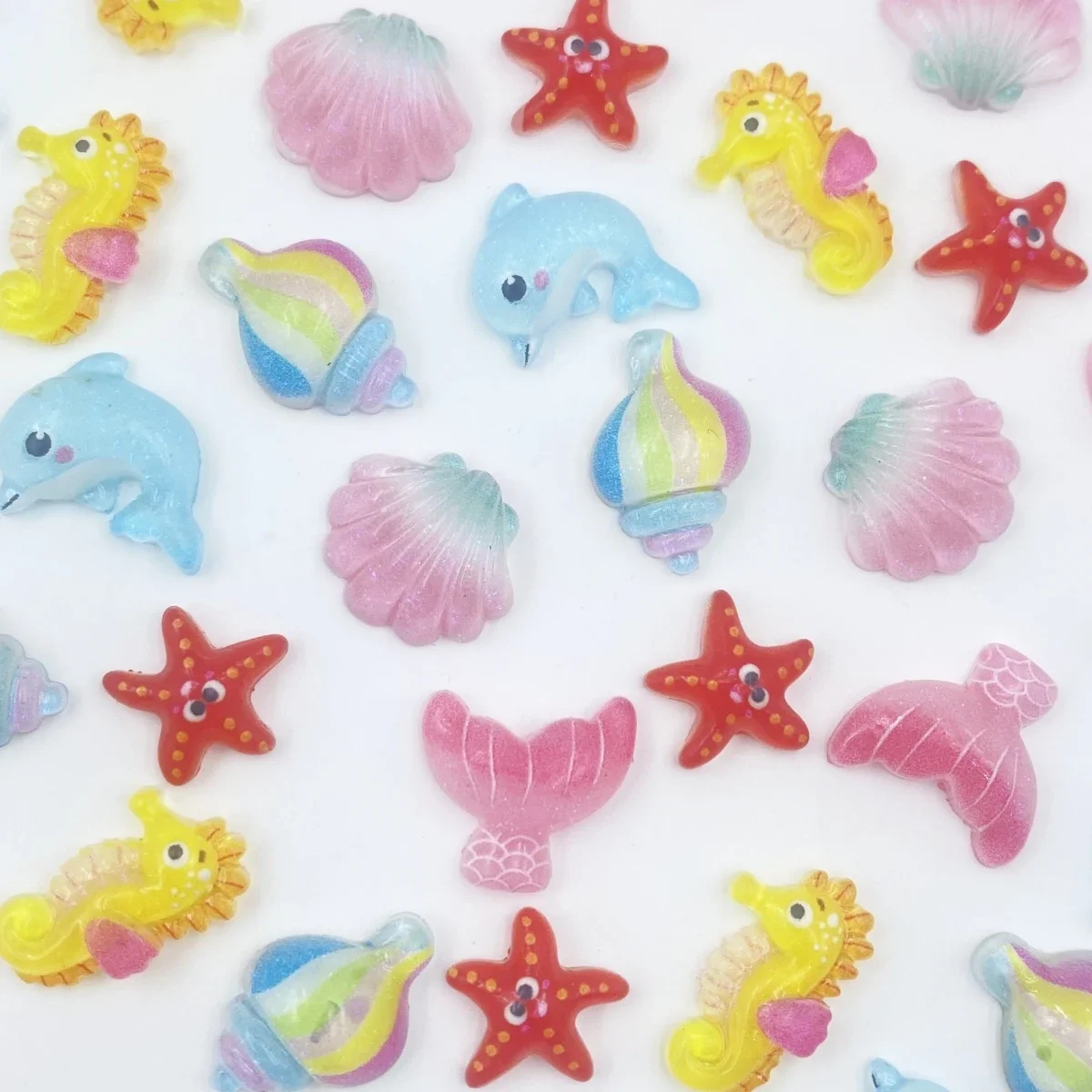 50PCS kawaii seahorse scallop dolphin nail art flat back resin figurine rhinestone scrapbook decorative crafts