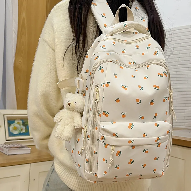 

Simple printed backpack for girls, lightweight casual middle school students, versatile backpack for middle school students