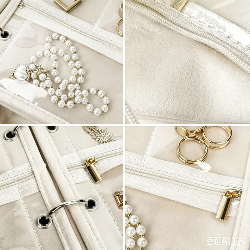 Travel Jewelry Organizer Case - Clear Zipper Velvet Pouch Storage Book Binder for Earrings & Traveling