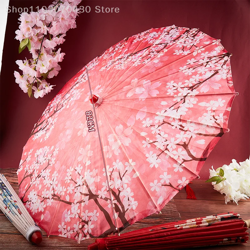 Silk Cloth Women Chinese Style Umbrella Cherry Blossoms Ancient Dance Umbrella