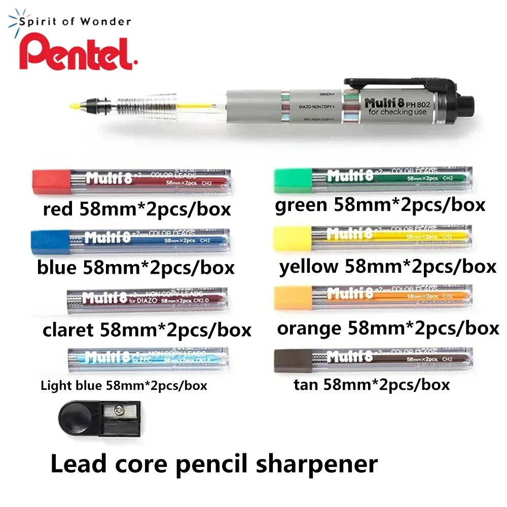 Japan Pentel PH803ST/PH802ST Multi+8 Mechanical Pencil 2.0mm Knock Type Colered Pencils Ballpoint Pen Refill 0.7mm School