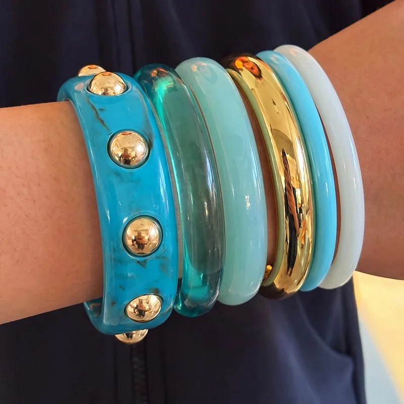4/5/6pcs/set Natural Wood & Resin Stackable Bangle Bracelet Set, Boho Layered Handmade Jewelry Gift for Wome