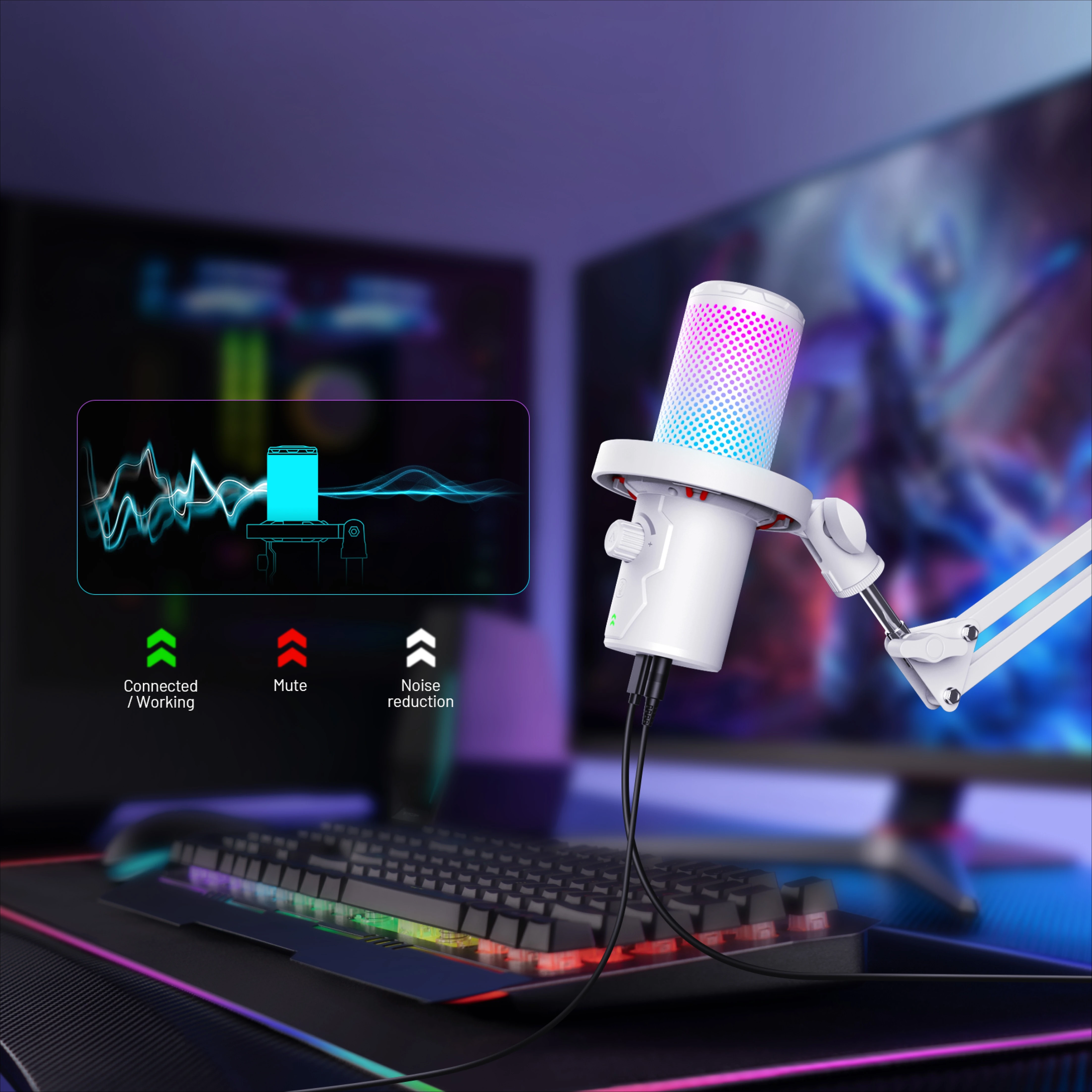 CMTECK XM560T USB Type-C RGB Condenser Mic Kit Arm For Gaming Recording Broadcast